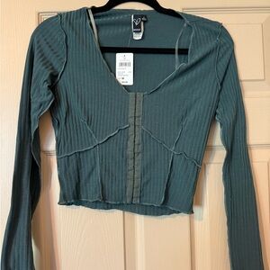 Windsor Green Ribbed Crop Blouse